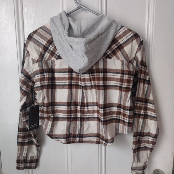 Juniors Plaid Hooded Crop Top Size 1 - Picture 3 of 4